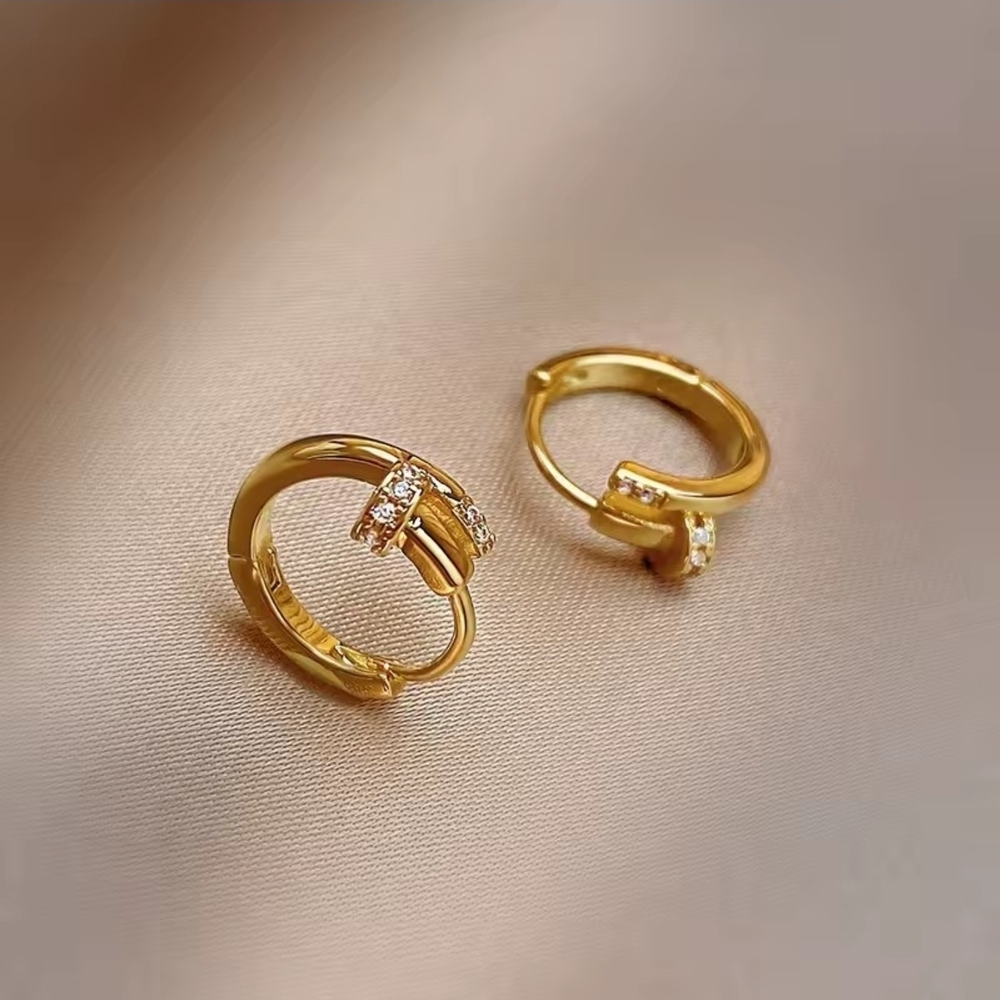 Gold-Tone Crystal Accent Hinge Hoop Earrings